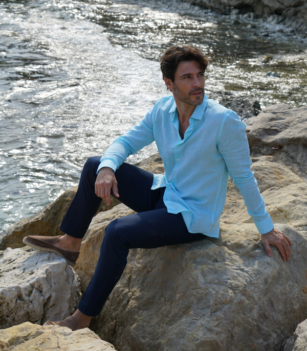 Tailored Linen Shirt Turquoise