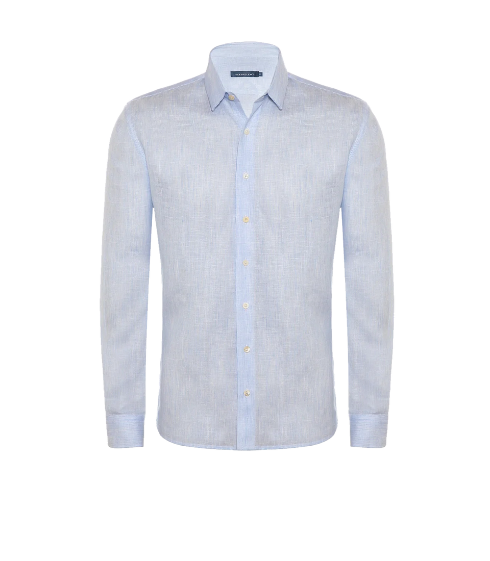 Coupe Courte Linen Shirt Striped Blue - Barthelemy