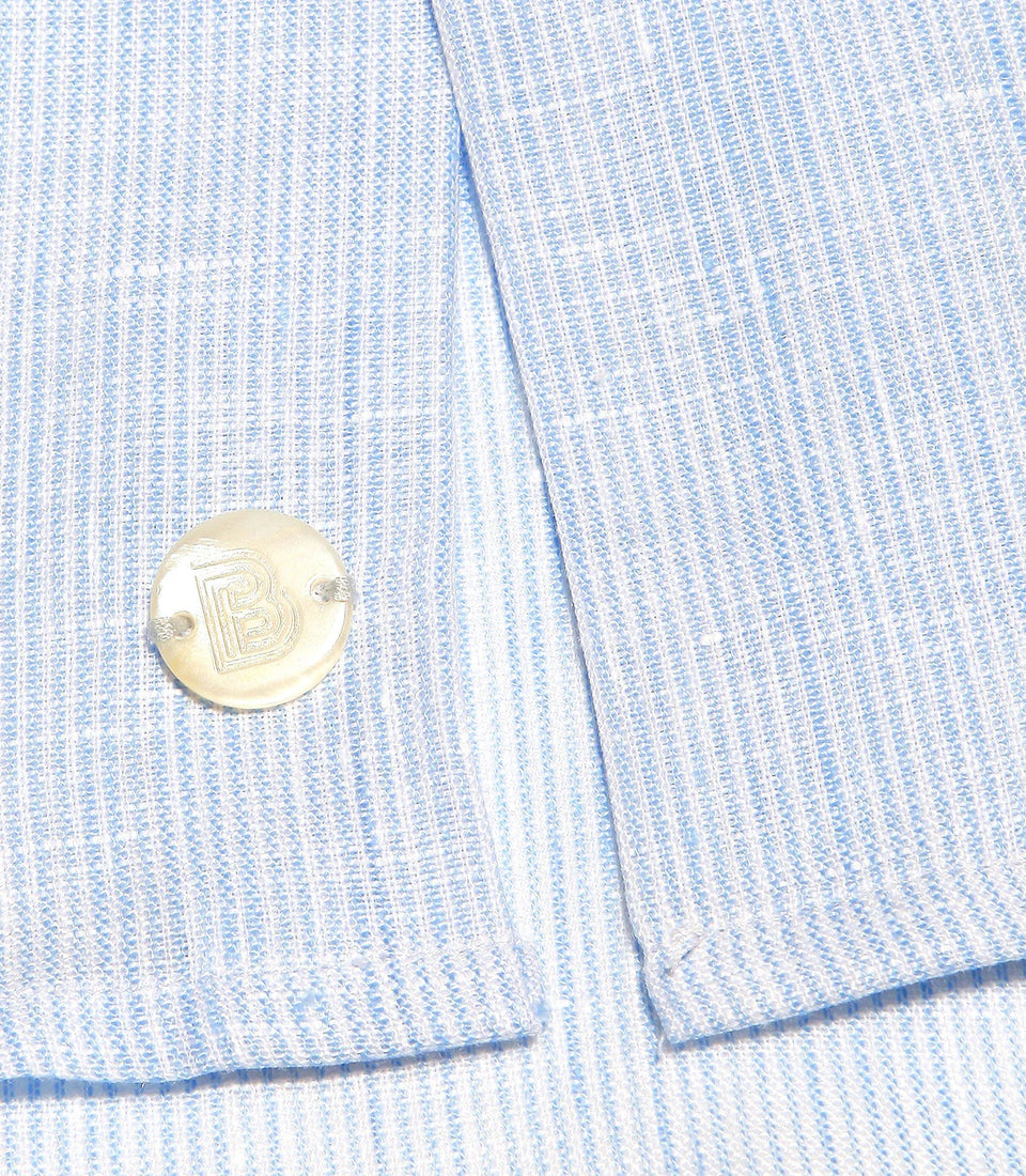 Coupe Courte Linen Shirt Striped Blue - Barthelemy