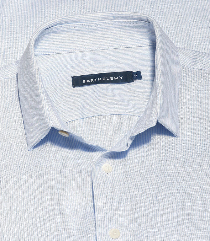 Coupe Courte Linen Shirt Striped Blue - Barthelemy