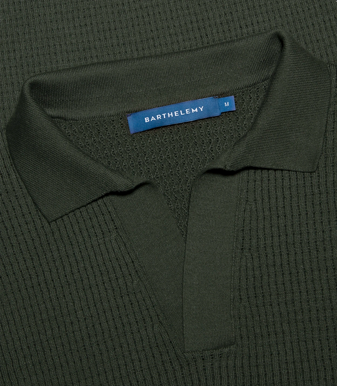 Rivage Knit Polo Waffle Forest Green