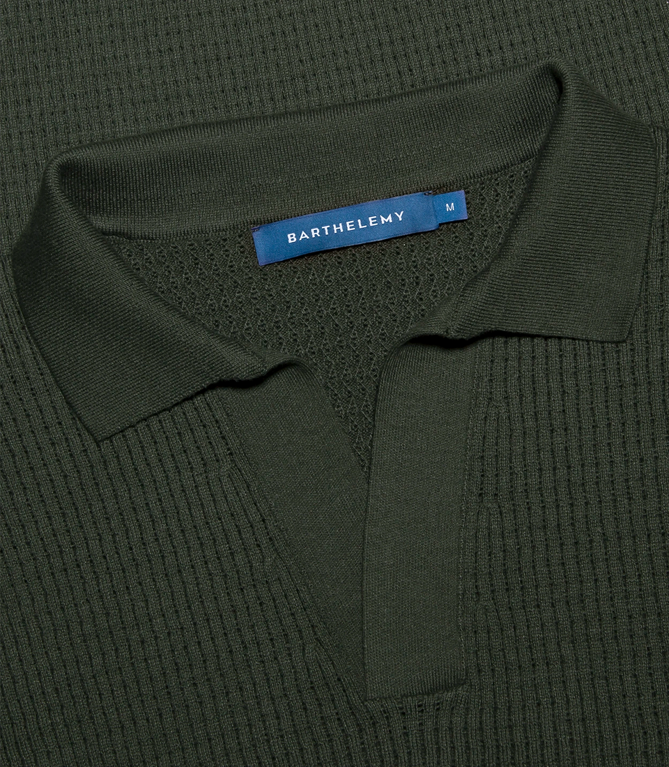 Rivage Knit Polo Waffle Forest Green