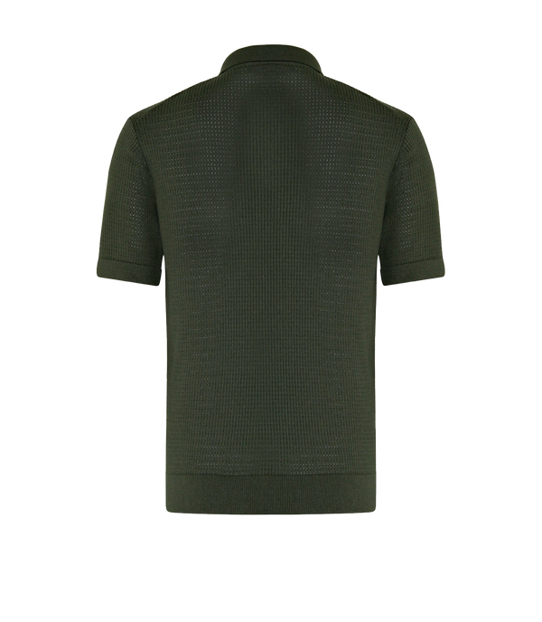 Rivage Knit Polo Waffle Forest Green