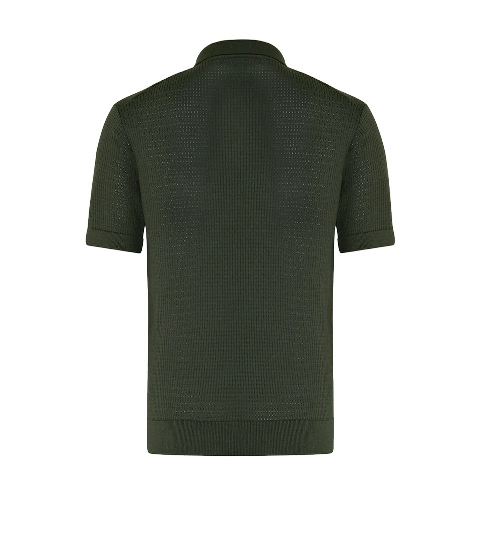 Rivage Knit Polo Waffle Forest Green