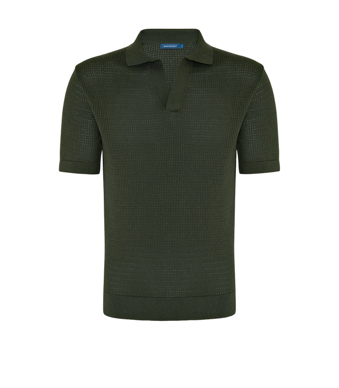 Rivage Knit Polo Waffle Forest Green
