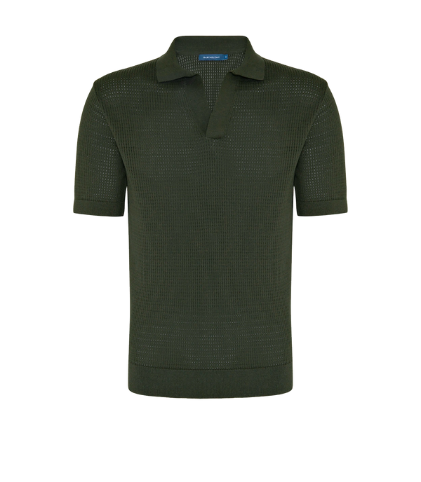 Rivage Knit Polo Waffle Forest Green