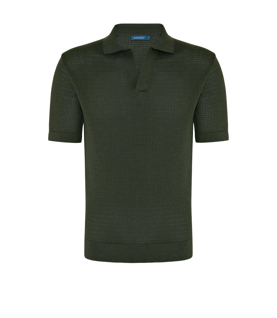 Rivage Knit Polo Waffle Forest Green
