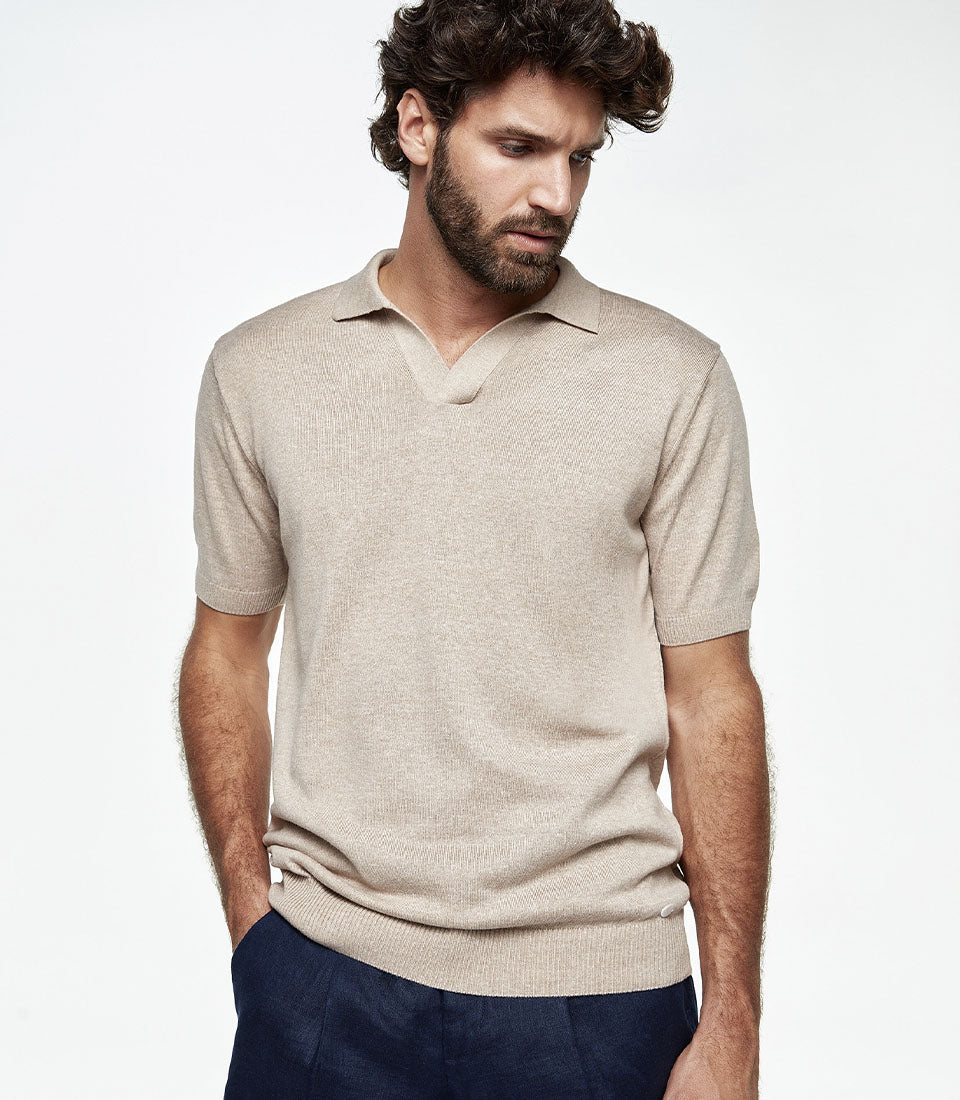 Rivage Knit Polo Camel - Barthelemy