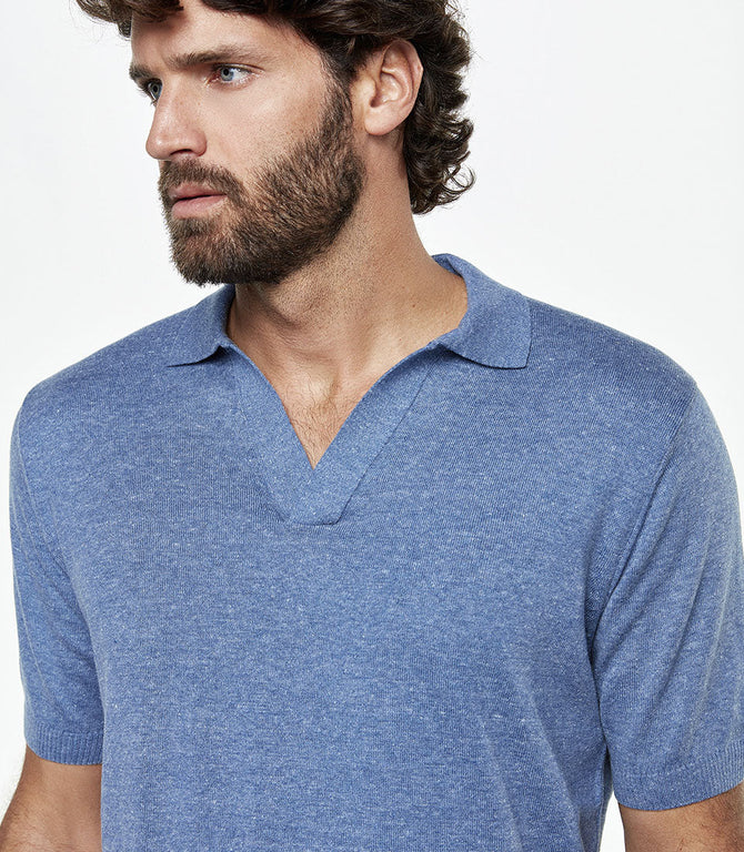 Rivage Knit Polo Soft Blue - Barthelemy