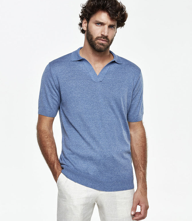 Rivage Knit Polo Soft Blue - Barthelemy