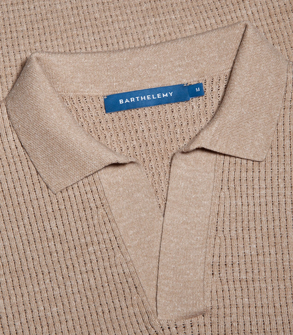 Rivage Knit Polo Waffle Camel