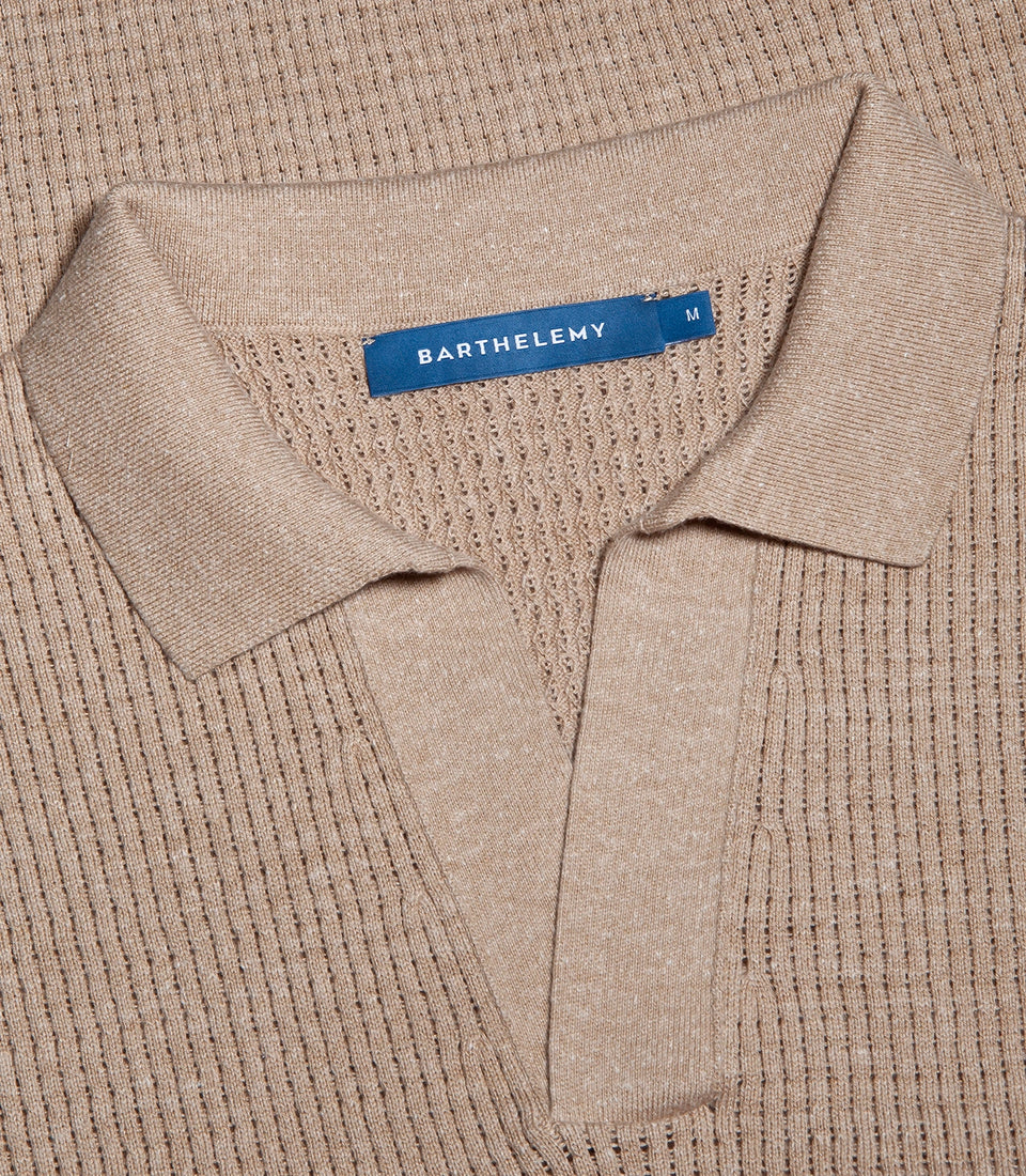 Rivage Knit Polo Waffle Camel