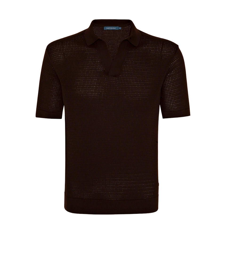 Rivage Knit Polo Waffle Chocolate Brown