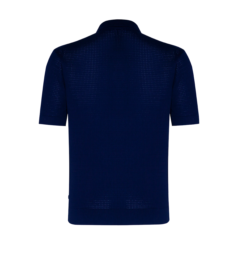 Rivage Knit Polo Waffle Dark Blue