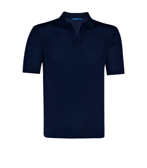 Rivage Knit Polo Waffle Dark Blue