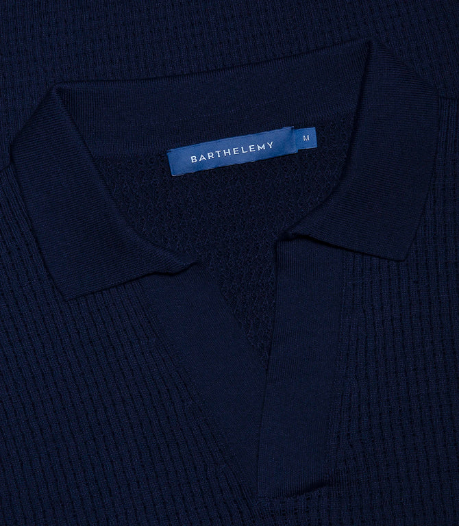 Rivage Knit Polo Waffle Dark Blue