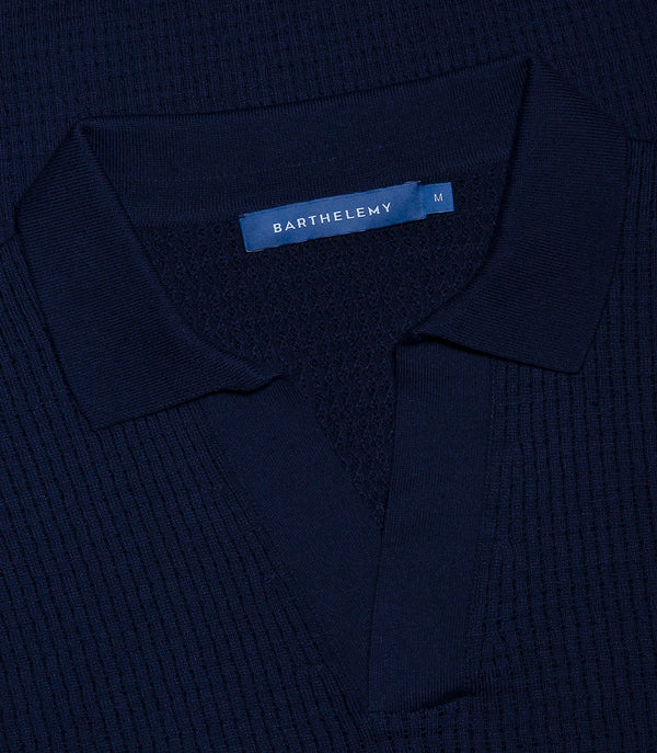 Rivage Knit Polo Waffle Dark Blue