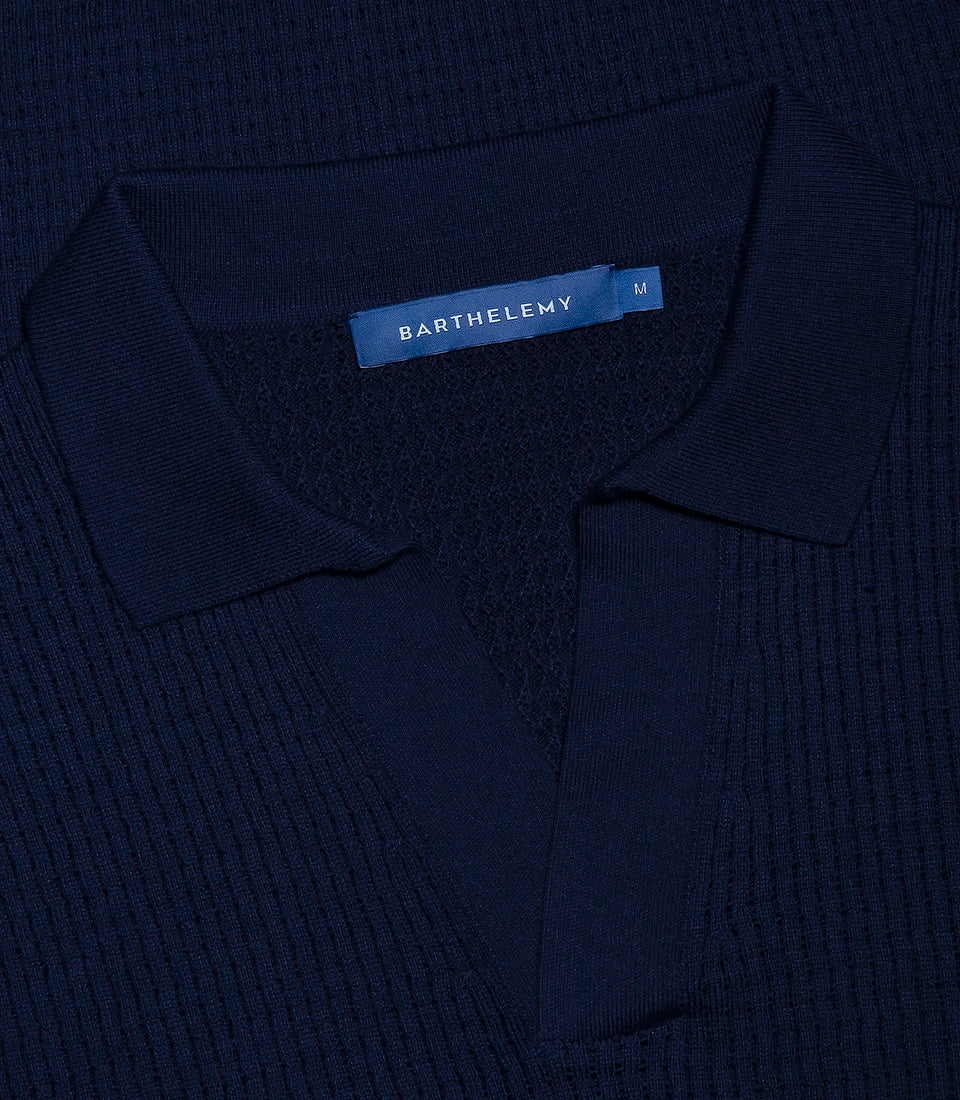 Rivage Knit Polo Waffle Dark Blue
